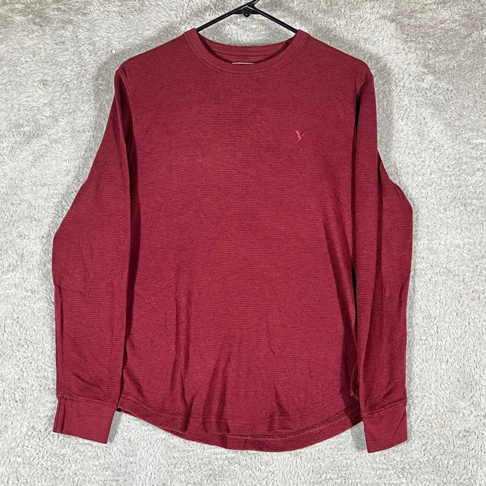 American Eagle Thermal Shirt Mens XS Burgundy Long Sleeve Waffle Knit Logo